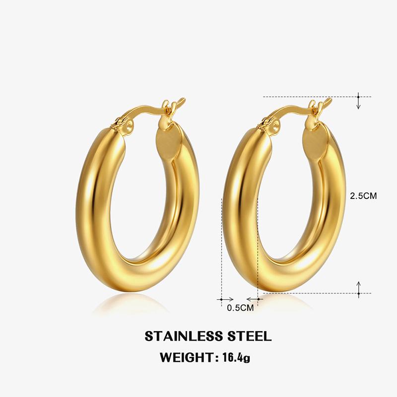Classic Fashion Smooth Round Hoop Earrings For Women Stainless Steel 5Mm Thick Ear Buckle Huggie Earrings Circle Vintage Jewelry