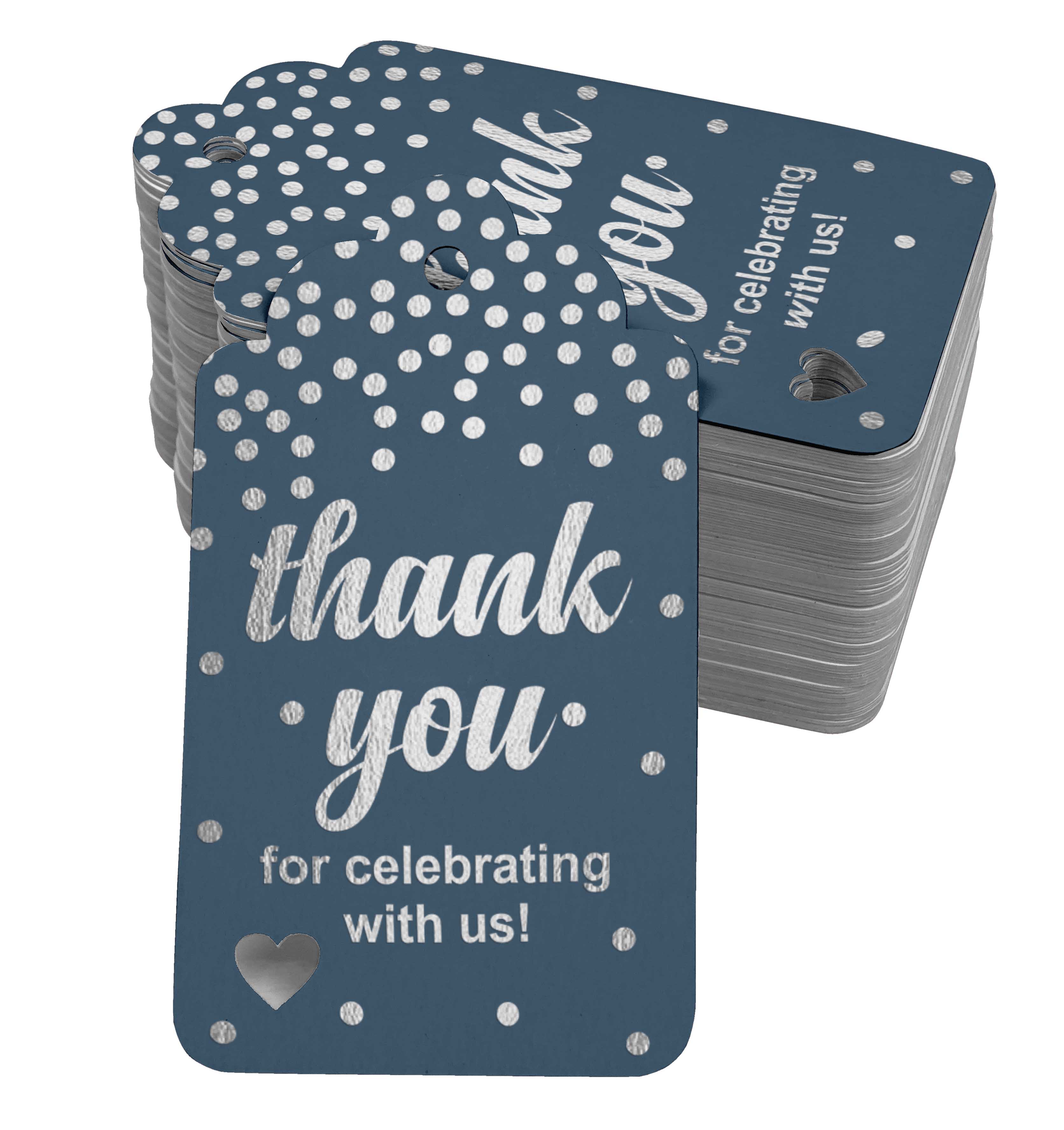 

Inkdotpot Pack Of 100 ThankYou For Celebrating With Us Bridal Shower-Baby Shower 50 Silver Foil Tags синій