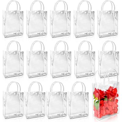 12 st Genomskinliga Presentpåsar med Handtag Plast Genomskinlig Presentpåse Genomskinlig Godispåse Genomskinlig Festpåse för Boutique Bröllop Födelsedagskalas Babyshower