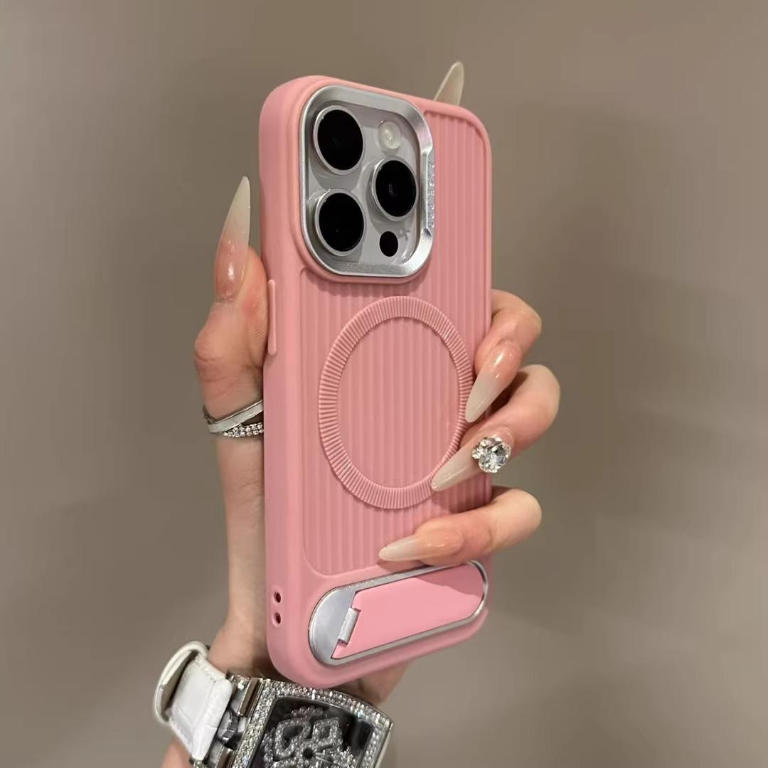 

Невидимая складная магнитная подставка для чехла MagSafe для iPhone 16 Pro Max 15 14 13 12 11 Pro Мягкий силиконовый противоударный чехол iPhone 11 Pro Max розовый