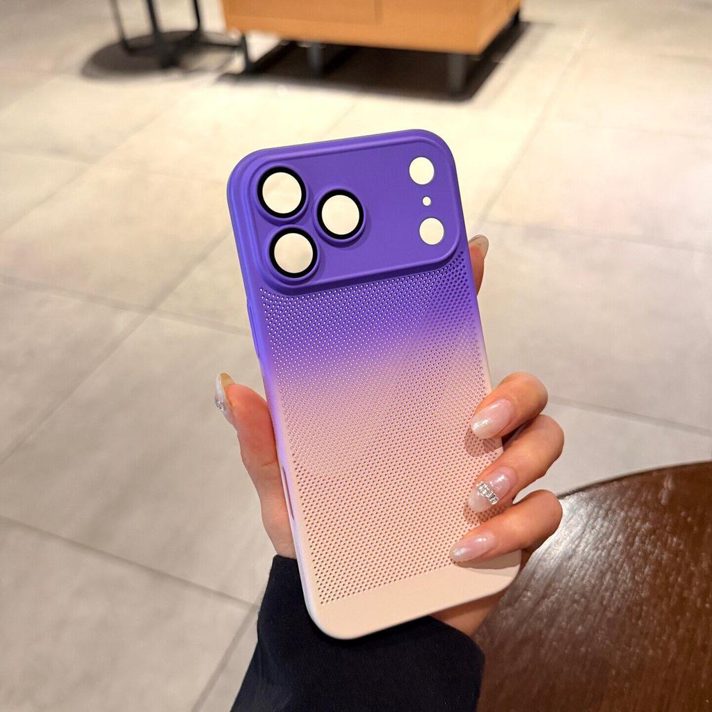 Applicable iPhone 17Pro Mobile Phone Case Fuel Injection Gradual Change Two-color Summer Heat Dissipation Mesh Shell Apple 16 Anti-drop Hard Case