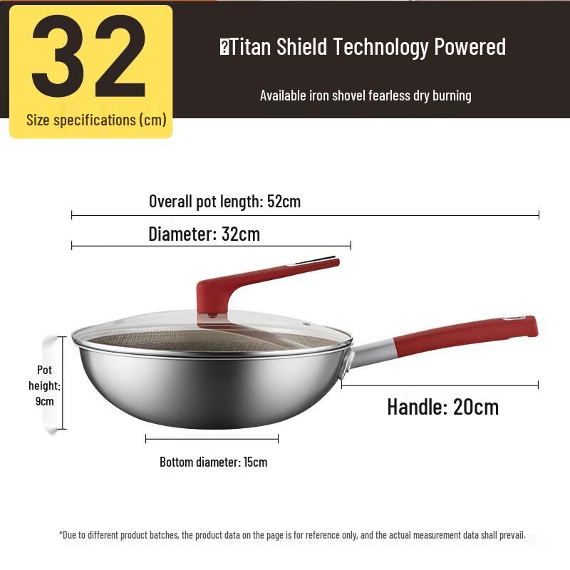 Chuidahuang 32cm Titanium Non-stick Flat Bottom Wok