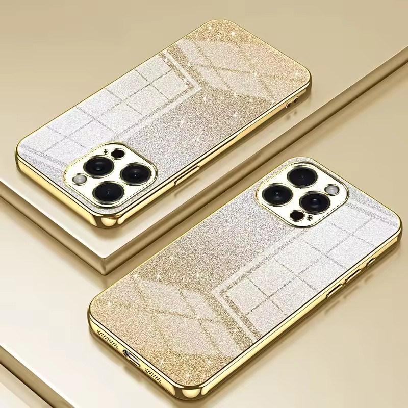 Elektropläterat Glitter Telefonskal För iPhone 16 15 14 13 12 11 Pro Max Plus Stöttåligt Mjukt TPU Baksida