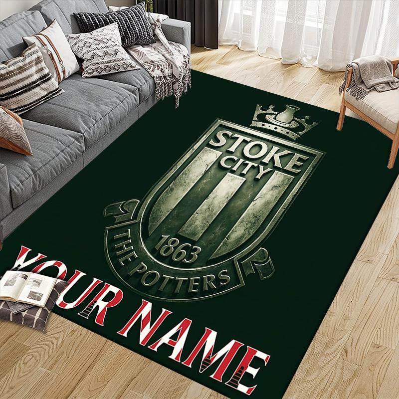 Benutzerdefinierter Name Stoke City Flanellmuster Quadratischer Teppich, Läufer, Teppich für Wohnzimmer Schlafzimmer Sofa Spielzimmer Dekoration, Rutschfeste Bodenmatte