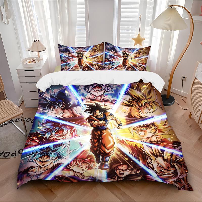Goku Super Saiyan Forms Print 3Pcs Bedding Set,Duvet Cover with 2 Bedro,Pillowcase Home Birthday Gift