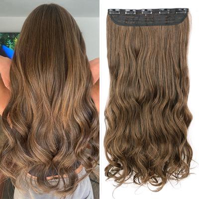 Women Fashion Long Wavy 5 Clips Invisible Hair Extension Synthetic Fiber Wavy Hairpiece for Daily Wear