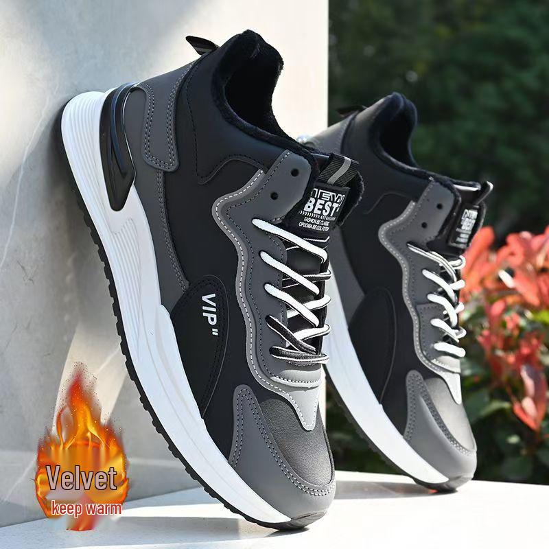

Мужские водонепроницаемые нескользящие спортивные туфли - подкладка из хлопка и флиса, верх из толстой кожи, теплая зимняя повседневная модная обувь. 43
