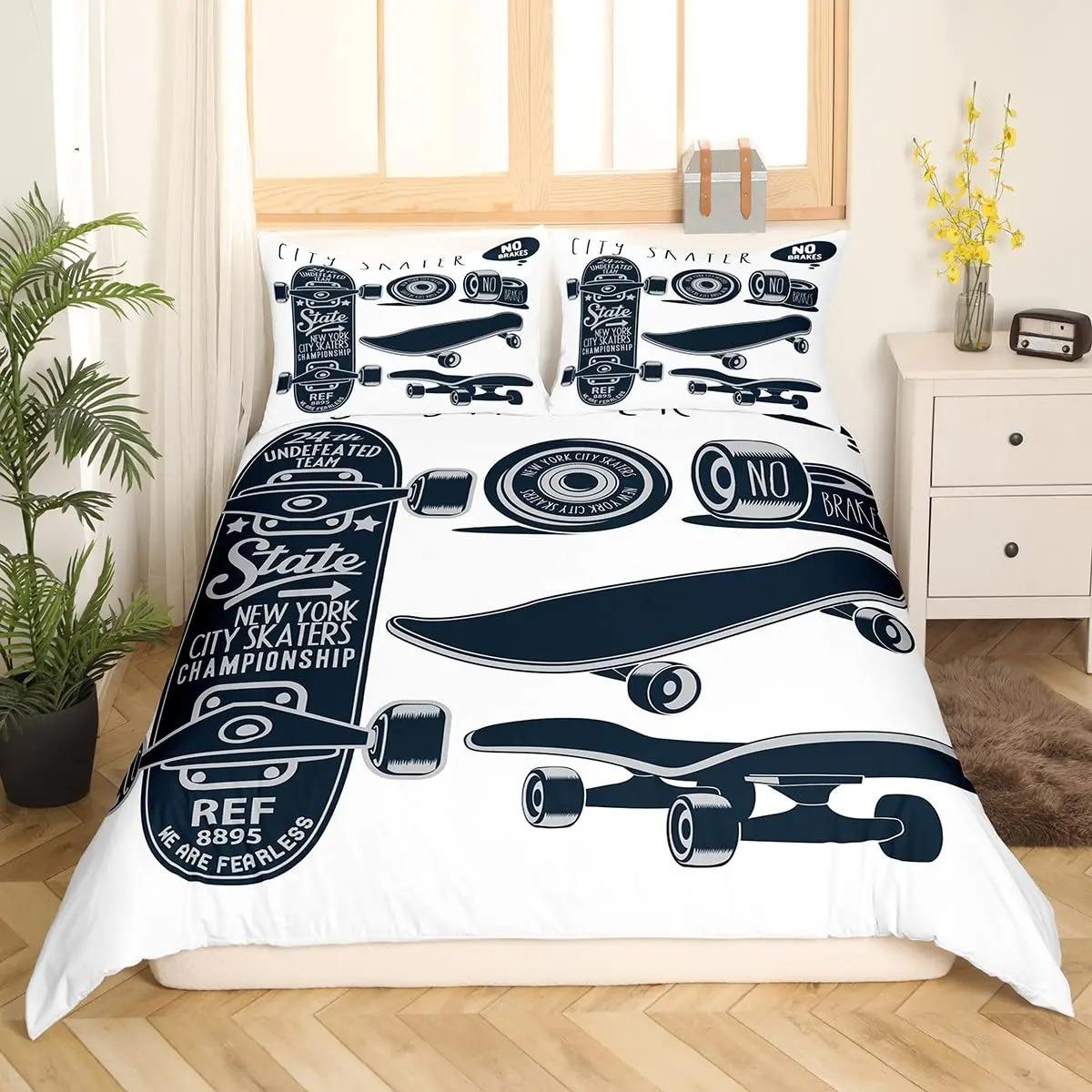 Ensemble de housse de couette Skateboard Taille Double Pour Garçons Adolescents Ensemble de literie Sports Extrêmes Housse de couette Jeune Style Graffiti EU single(135x200cm)