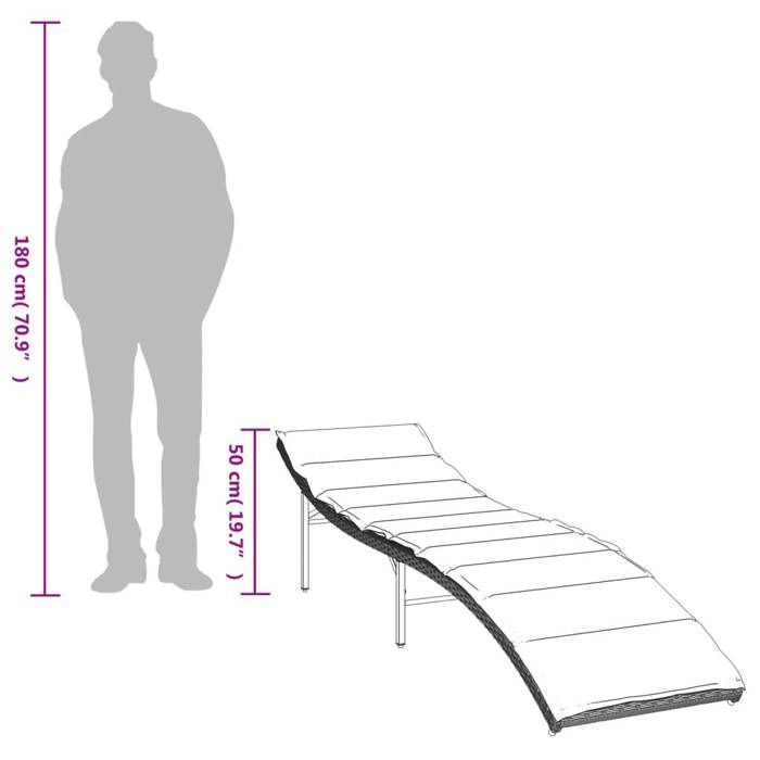 VidaXL Sun Lounger and Cushion Light Grey 55x199x50 Cm Braided Resin, Sunbed, Reclining Sun Lounger, Bed of 368250