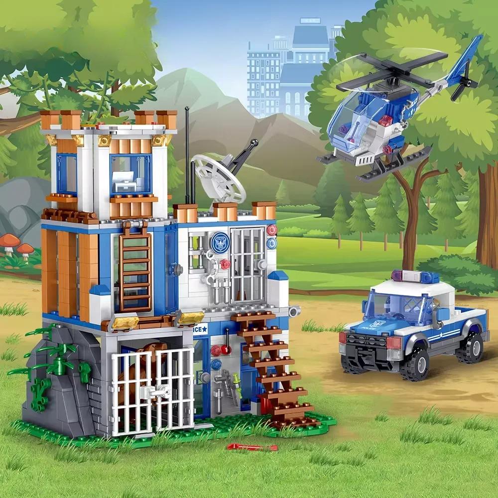 Set de construcții Secție de poliție din oraș Blocuri Jucării artizanale Jucării DIY Decorare mașini Artizanat Derivate de animație Jucării pentru copii