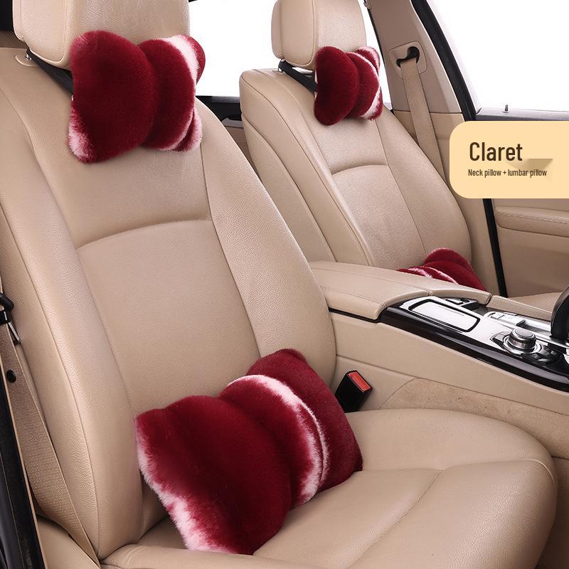 Almofada de Encosto de Cabeça de Carro Nova de Pele de Coelho - Fashionável, Aconchegante, Suporte de Pescoço e Costas para Inverno para Mulheres (Par)