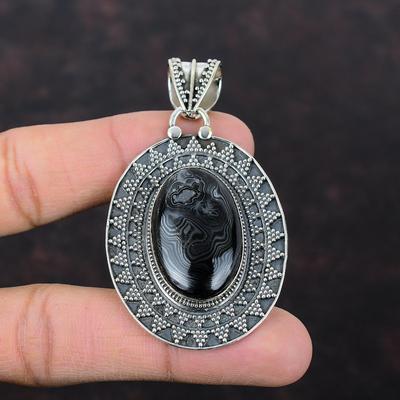 Ciondolo psilomelano Gioielli vintage Ciondolo in argento sterling 925 Gioielli con pietre preziose straordinari Ciondolo fatto a mano Regalo per la mamma Gioielli con pietra portafortuna