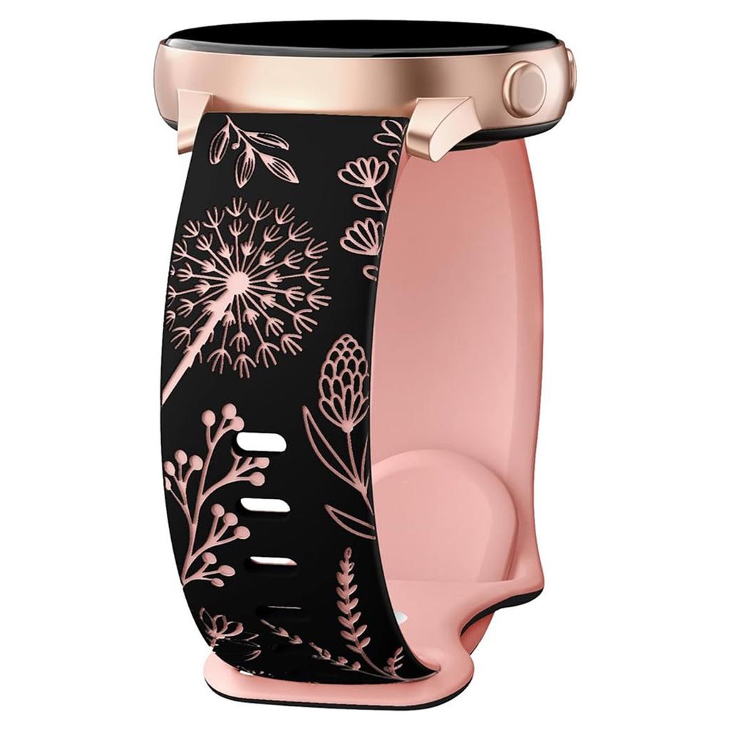Engraved Silicone Watch Band Repalcement for Samsung Galaxy Watch 6 5 4 Active 2 and More 20mm Width Dandelion Design