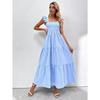 Sommerkleid in Volltonfarbe, langes Kleid mit Hosenträgern, Kuchenkleid für Damen, Freizeitkleider