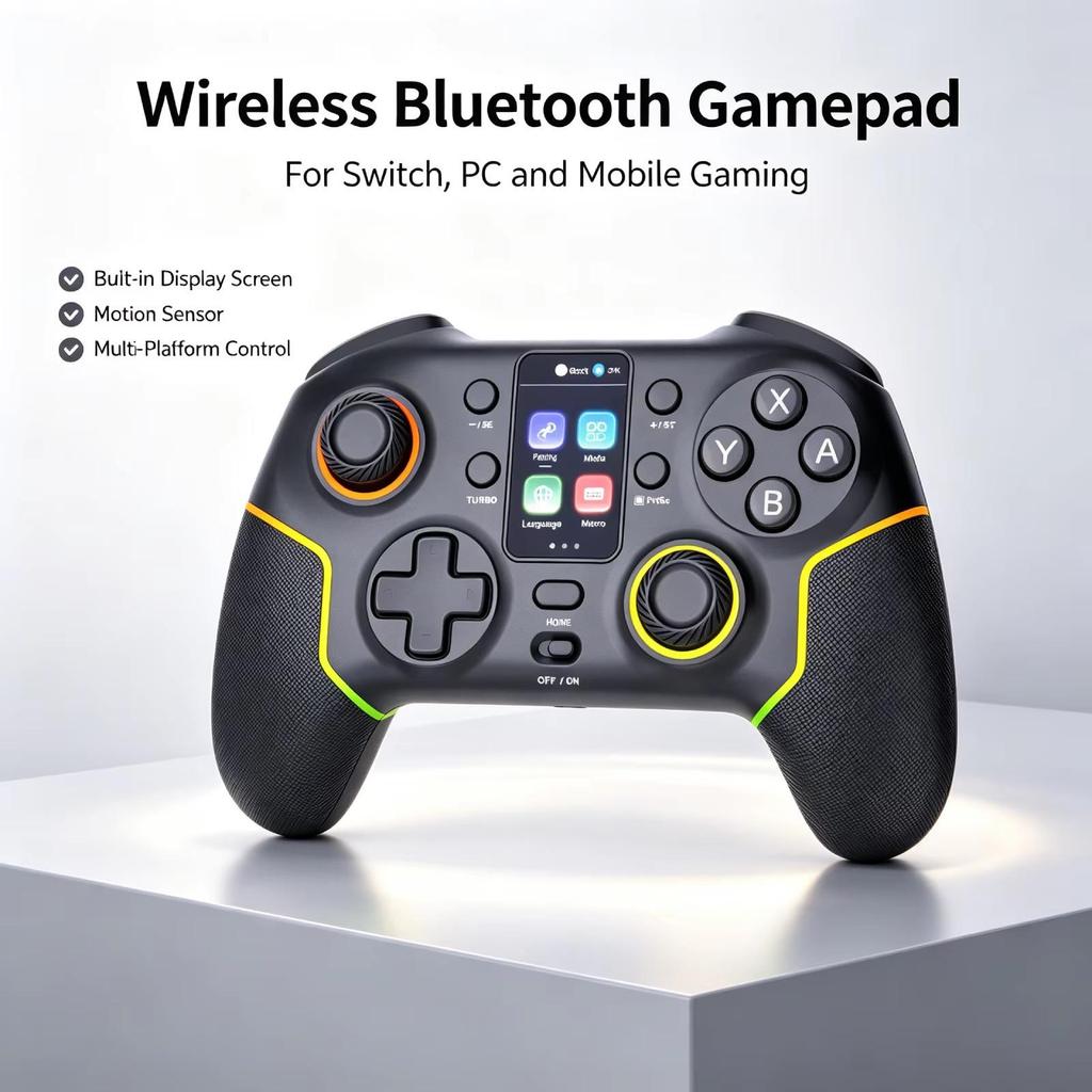 Multiplattform Wireless Bluetooth Game Controller mit Bildschirm & Gyroskop - Kompatibel mit Switch, PC, Android, iOS