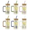 Square Glass Tumbler with Handle And Lid 380ml Transparent Coffee Cup Portable Tea Milk Jar for Hot Cold Drinks