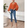 Loose Lantern Sleeve Blouse With Polka Dot Half Open Collar