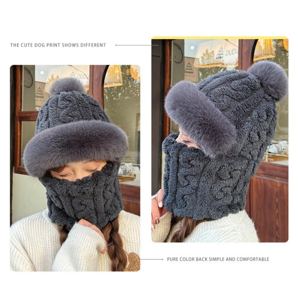 Hat, Neck, One Piece Women's Winter with Thick Velvet Riding Windproof and Cold Proof Electric Car Warm Hoodie