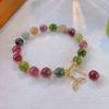Women's Luxury Natural Stone Tourmaline Bracelet with Whale Tail Tassel Pendant - Seven-Color Handcrafted Jewelry Gift for Girlfriend
