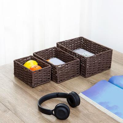 Panier de rangement tressé fait main Rectangulaire Grande capacité Boîte de rangement pour cosmétiques Boîte de rangement pour snacks ménagers Bureau