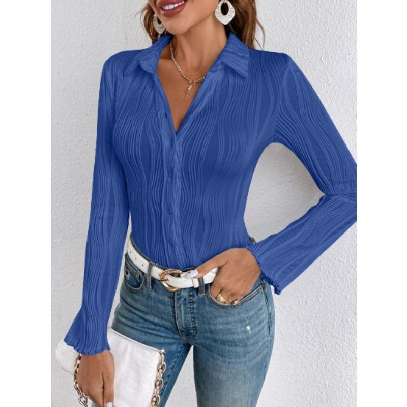 Women S Fashion Pleated Stretch Long Sleeve Shirt