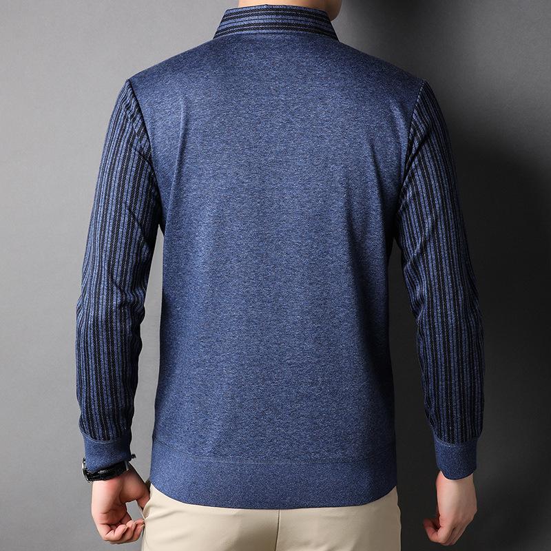 Primăvară și toamnă, guler de cămașă nou, tricou fals din două piese pentru bărbați, modă pentru tineri și vârste mijlocii, în stil coreean, cu bază în dungi