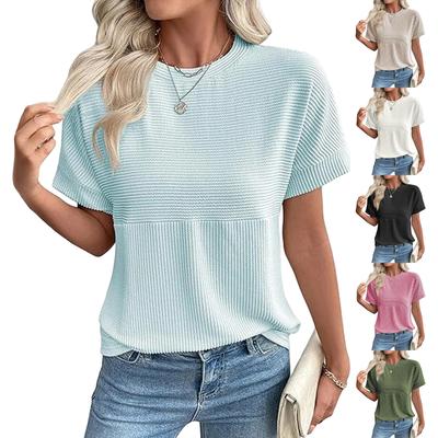 Women's Fashionable Casual Round Neck Ribbed Short-sleeved Top