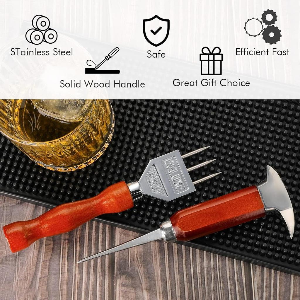 Ice Pick Set of 2-7.24 Inch and 6.8Inch Stainless Steel Ice Crusher with Wood Handle, Japanese Style Ice Chipper Ideal for Bars and Home