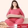 Women's Plus Size Fleece-Lined Lambswool Dralon Crew Neck Warm Underwear Set for Winter Cold Protection