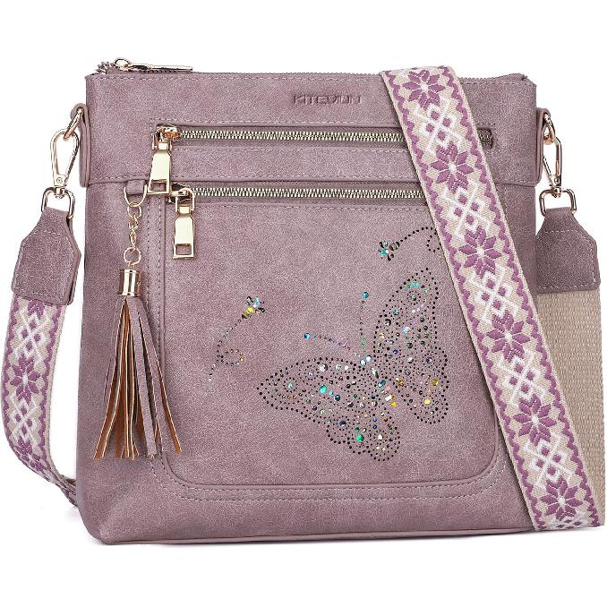 KITEVIUN Medium Crossbody Bags for Women, Butterfly Cut-out Sparkling Shoulder Handbag, Crossbody Purse with Tassel