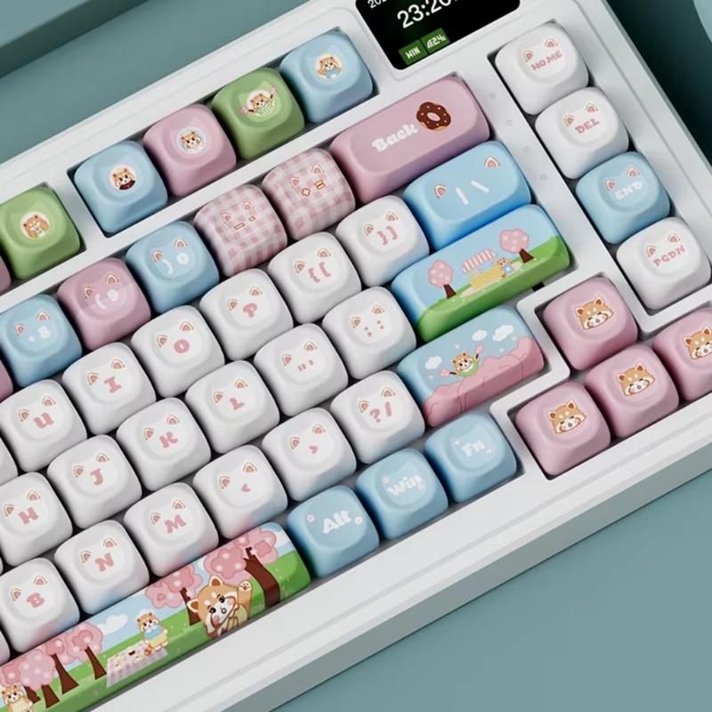 135Key Cute Panda Spring Themed Keycap OQO Profile PBT Dye Sublimation Keycap Set for Customs Mechanical Keyboards