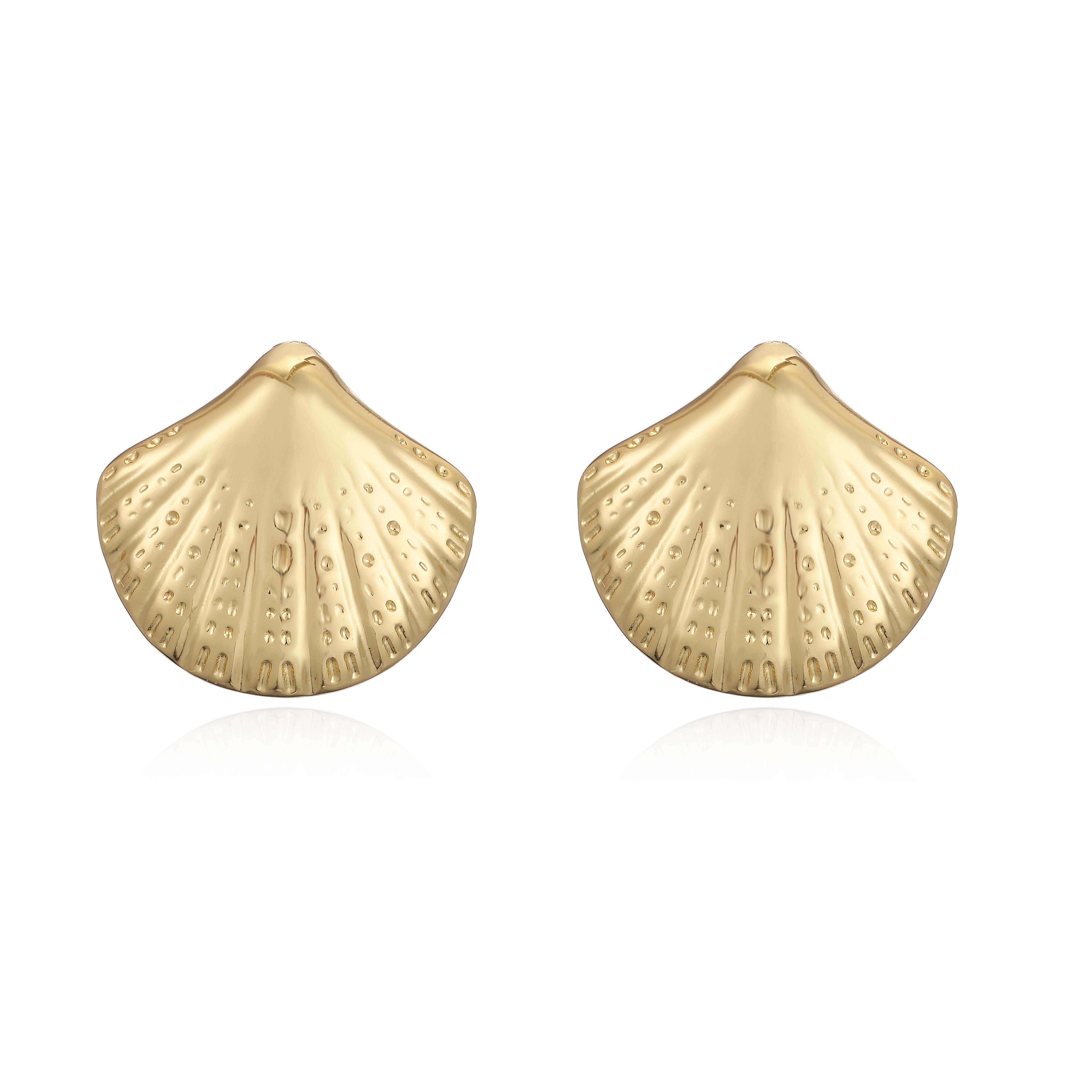 

HECHENG, Retro Minimalist Korean Ocean Style Shell Coral Shape Stud Earrings Golden Women s Jewellery Accessories 1 Pair Other