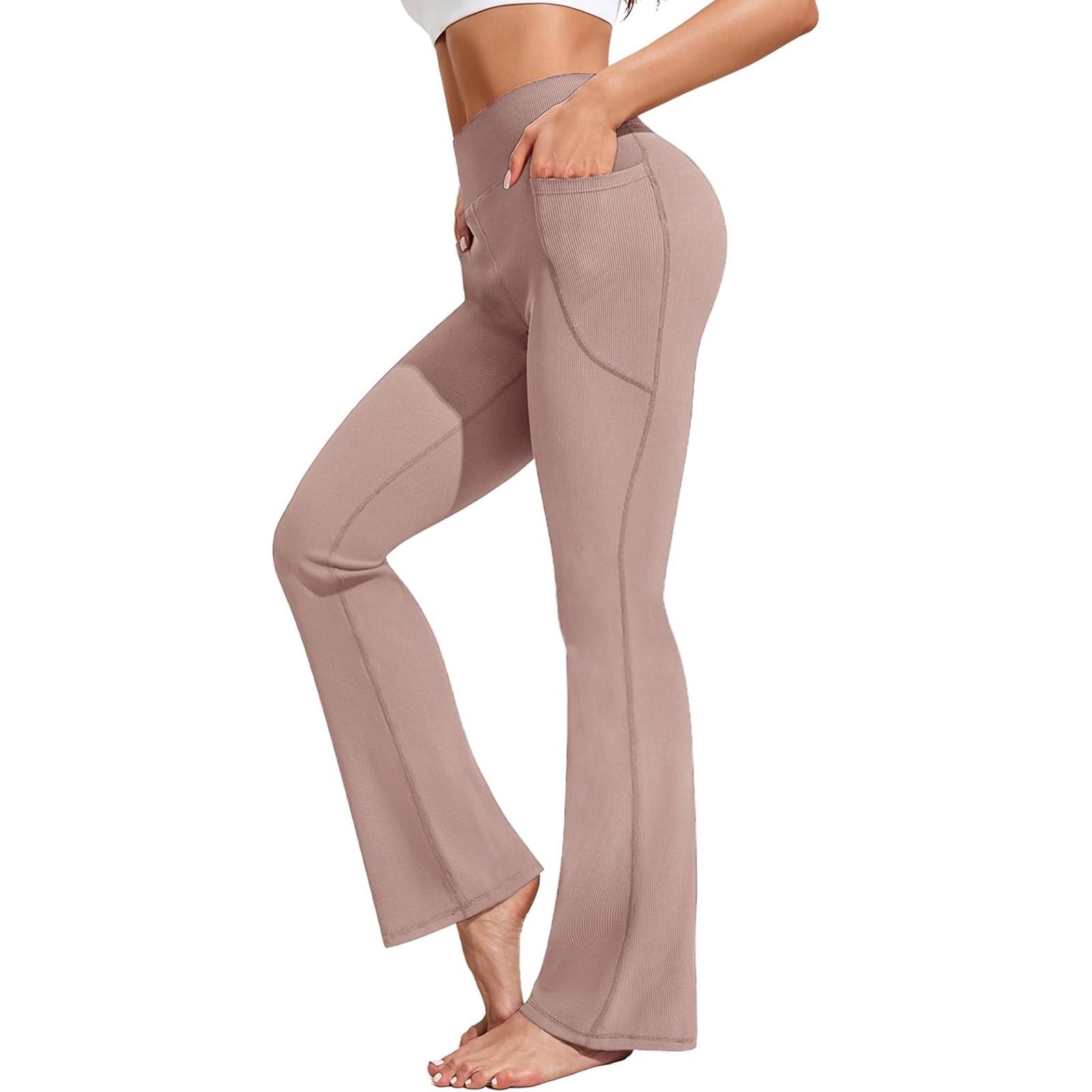 

Женские эластичные брюки с высокой талией, повседневные активные брюки с широкими штанинами и длинными брюками, брюки с карманами S розовый