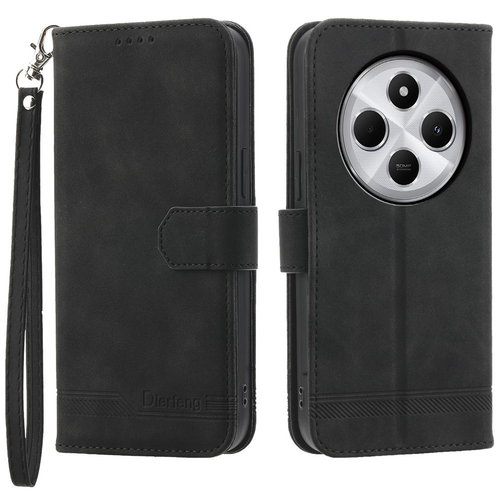 DIERFENG DF-03 Leather Case For Xiaomi Poco C75 4G/Redmi 14R 5G/14C 4G Lines Imprint Wallet Phone Cover