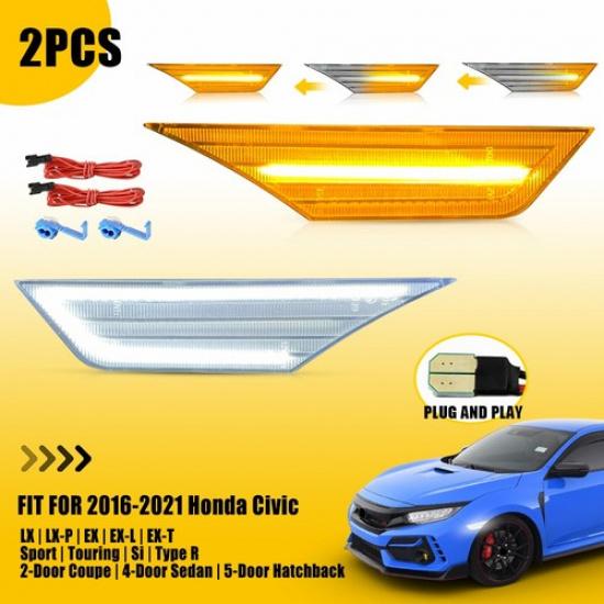 

Switchback Turn Signal Front Bumper Side Marker Lights For Honda Civic 2016-21 A