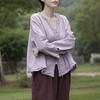 Johnature Women Chinese Style Shirts Tops V-Neck Long Sleeve Spring Blouses Patchwork Loose Vintage Shirts