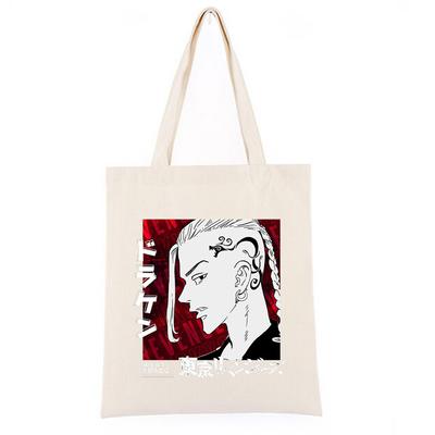 Japonya Anime Tokyo Revengers Kadın Kore Omuz Çantaları Vintage Alışveriş Çantası Pamuk Siyah Kanvas Tote Çanta Büyük Çanta