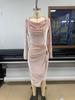 2025 Women's Casual Golden Velvet Slim Fit Long Sleeve Pleated Split Dress