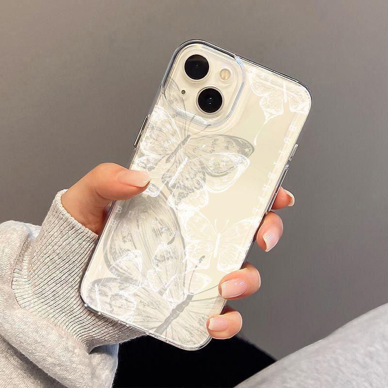 Ink Painting Butterfly Phone Case, Full-Coverage Silicone for iPhone 15 Pro Max/14 Pro/13/12/11/XR/XS - Light Luxury Design
