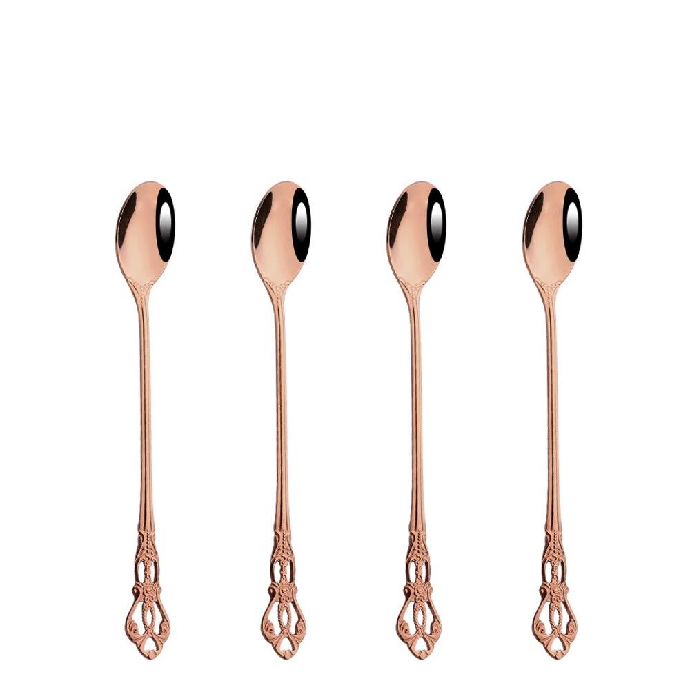 Set 10 Cucchiai A Manico Lungo In Acciaio Inox Con Placcatura Oro Rosa, Cucchiaini Da Tè Freddo, Caffè E Dessert, Eleganti E Lavabili In Lavastoviglie