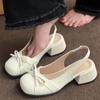 French Bag Head Thick Heel Single Shoes 2025 Summer New with Skirt Fairy Style Bow Round Head Fashion Sandals Women