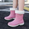 Woman New Thick Sole High Top Waterproof Kitchen Work Shoes Fashionable Detachable Cotton Cover Rain Boots Wash The Car Shoes