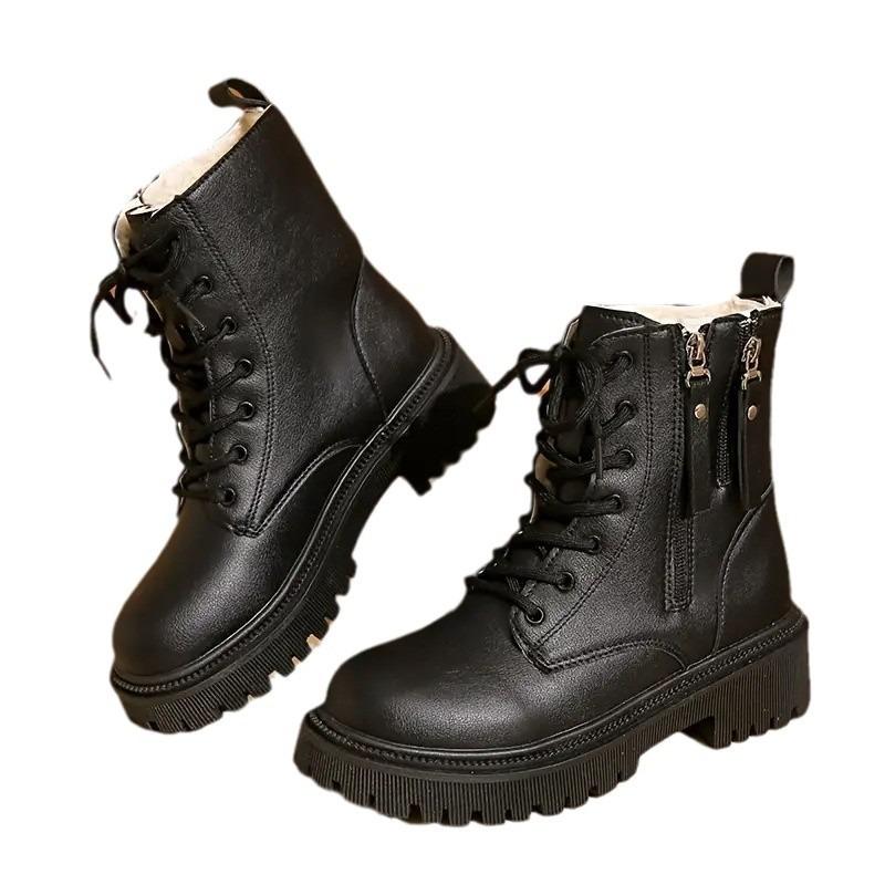 Double Zipper Thick Heel Velvet Martin Boots Women's Autumn and Winter New Fashion Casual Thick-soled Warm Short Boots