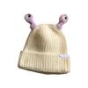 Novelty Knit Beanie Cap for Women with Glowing Antennas Funny Skull Hat Cartoon Frog Pullover Hat Party Cap