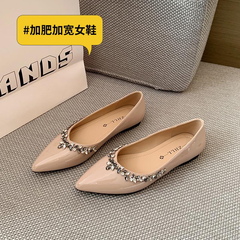 

Pointed rhinestone black flats shallow mouth one pedal single shoes widened large size women s shoes 45 тілесний
