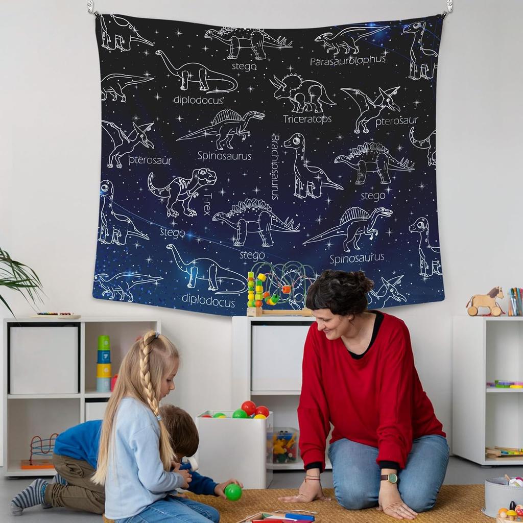 XLDLIOO Galaxy Dinosaur Wall Tapestry, Astral Dinosaur Breed Wall Tapestry Hanging for Boys Kids Room Dinosaur Lovers, Retro Dino Tapestries Wall