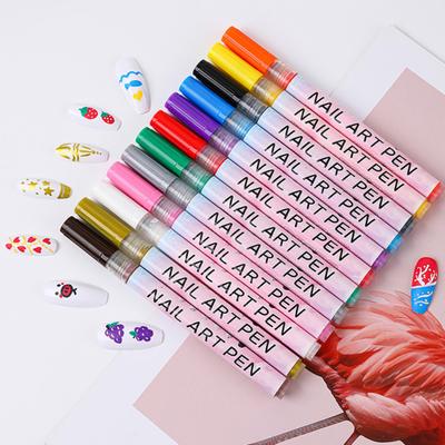 12 Colors Nail Art Pen Set Gel Painting Liner Pen Waterproof Quick Dry DIY Nail Marker Graffiti Dot Gel Pencil for Home Salon