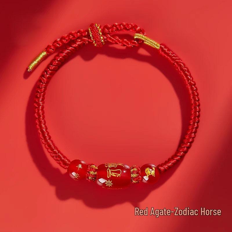 2026 Year of the Horse Zodiac Red Rope Bracelet - Women's/Men's Tai Sui Protective Charm for Horse, Rat, Ox, Rabbit Signs
