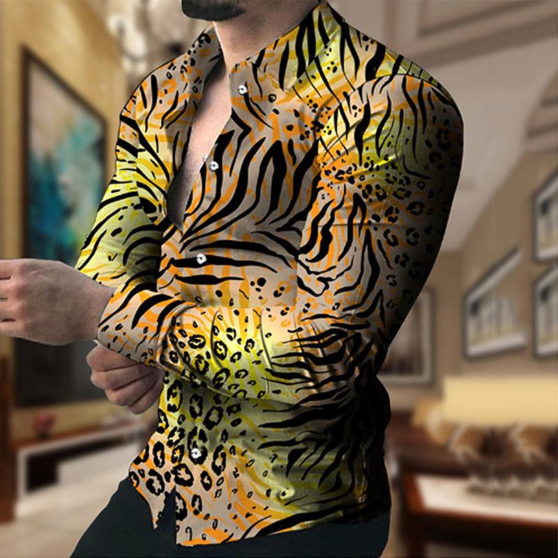 Men's Elegant 3D Printed Long Sleeve Shirts Turn Down Collar Party Casual Camisas Hombre Plus Size Streetwear Fashion Blouse