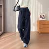 Gray Velvet Thickened Wide-Leg Floor-Length Sports Pants for Petite Women